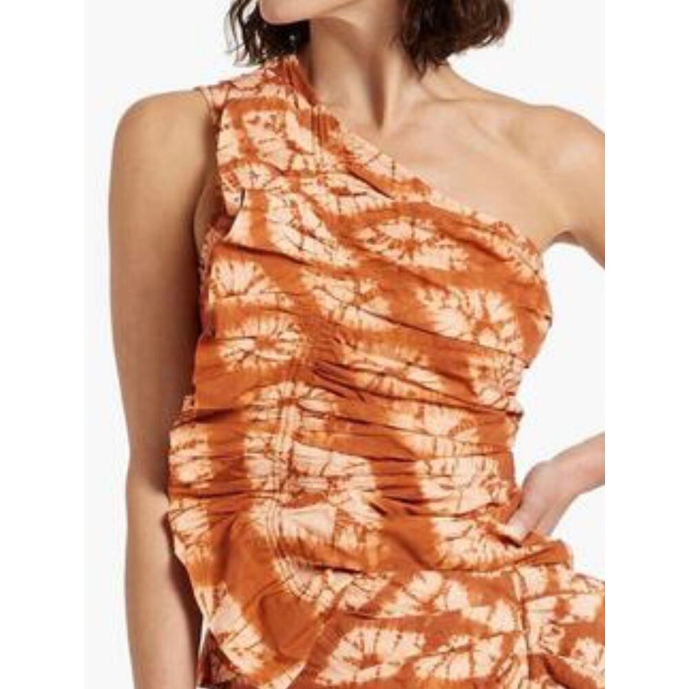 Ulla Johnson Blouse Senta One Shoulder Ruffled Top Tie-dyed Sequoia New